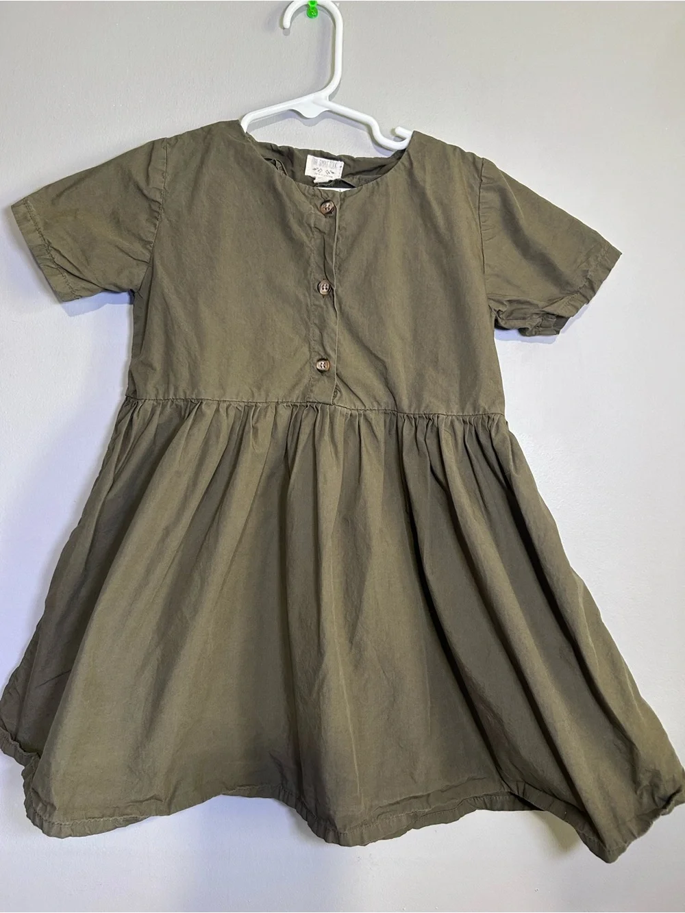 The Simple Folk Girls 4-5 Olive Green Cotton Button Prairie Dress OEKO-TEX